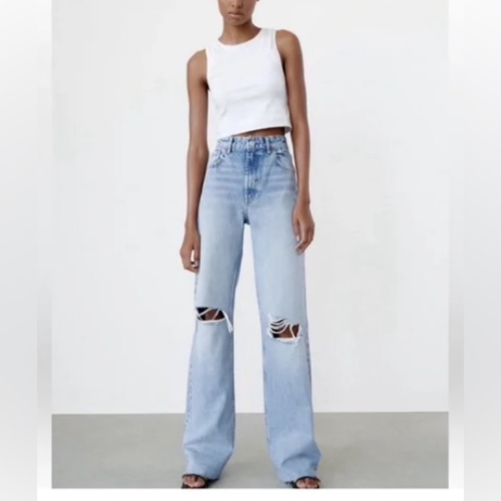 Zara Wide Leg Distressed Jeans